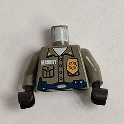 Torso Shirt with 'Security', Gold Badge, Blue Belt with Radio Print, Dark Gray Arms, Black Hands Dunkelgrau