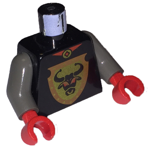 Torso Bull's Head on Brown Shield Print, Dark Gray Arms, Red Hands in 