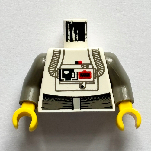 Torso Jumpsuit with Chest Panel with Red Buttons and Tubes Print (AT-AT Driver), Dark Gray Arms, White Hands Weiß