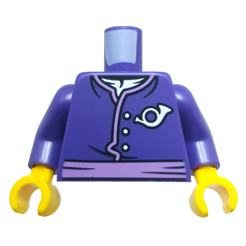 Torso, Tunic, Lavender Trim, Sash, Silver Postal Symbol print, Dark Purple Arms, Yellow Hands Dark Purple