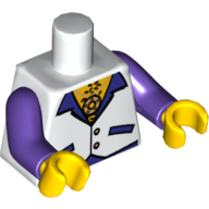 Torso Vest with Open Shirt, Medallion and Hairy Chest Print, Dark Purple Arms, Yellow Hands White