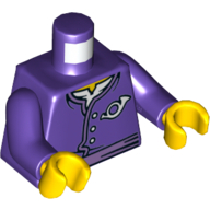 Torso Tunic Jacket with Buttons and Postal Horn Print, Dark Purple Arms, Yellow Hands Dunkellila