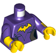 Torso Jumpsuit with Silver Side Trim, Yellow Batgirl Logo Print, Dark Purple Arms with Yellow Cuffs Print, Yellow Hands Dark Purple
