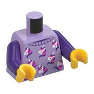 Torso, Pajama Dark Purple Trim, Unicorns print, Dark Purple Arms, Yellow Hands Lavendel