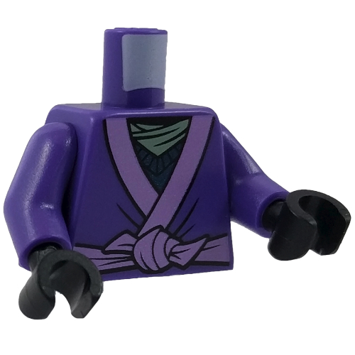 Torso Robe with Medium Lavender Trim and Animal Drawing Pinned to Back Print, Dark Purple Arms, Black Hands Dunkellila