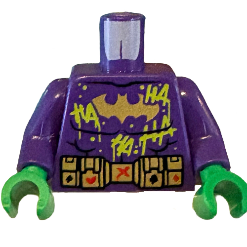 Torso, Gold Batman Logo, Utility Belt with Playing Cards, Lime 'HA HA HA HA' print, Dark Purple, Bright Green Hands Dark Purple
