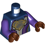 Torso Armor, Light Bluish Gray and Dark Purple Panels, Gold Trim, Dark Bluish Gray Circles Print, Dark Purple Arms, Reddish Brown Hands Dark Blue