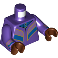 Torso Robe with Gold Trim, Medium Lavender and Blue Panels Print, Dark Purple Arms, Reddish Brown Hands Dunkellila