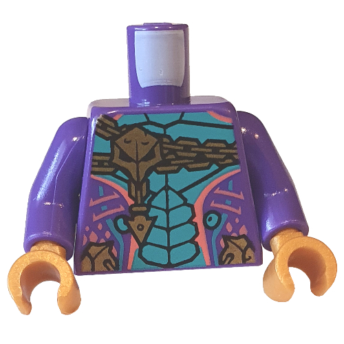 Torso Armor, Gold Chain, Dark Turquoise Scales print, Dark Purple Arms, Pearl Gold Hands Dunkellila