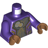 Torso Armor, Dark Bluish Gray Panels, Gold Trim, Light Bluish Gray Circles Print, Dark Purple Arms, Medium Nougat Hands Dunkellila