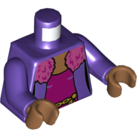 Torso Cardigan with Dark Pink Fur Collar, Open over Magenta Undershirt, Gold Chain Belt Print, Dark Purple Arms, Medium Nougat Hands Dunkellila