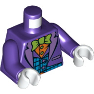 Torso Suit with Blue Vest, Orange Shirt and Green Bow Tie Print, Dark Purple Arms, White Hands Dunkellila