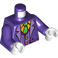 Torso Suit Jacket with Notched Lapels, Striped Vest over Orange Shirt and Green Tie print (Joker), Dark Purple Arms, White Hands Dunkellila