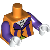 Torso Clown Suit, Purple Lapel, Orange Jacket, Lime Pants, White Shirt Print, Dark Purple Arms, White Hands Orange