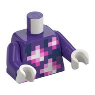 Torso, White/Bright Pink/Dark Pink Pixelated Circles print, Dark Purple Arms, White Hands Dark Purple