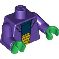 Torso Sweater over Dark Blue Shirt and Large Yellow Belt Print, Dark Purple Arms, Green Hands Dunkellila