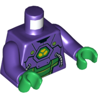 Torso Armor with Green Plates, Tubes and 3 Yellow Pentagons on Chest Print, Dark Purple Arms, Green Hands Dunkellila