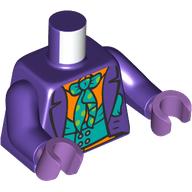 Torso Jacket, Dark Purple Collar, Dark Turquoise and Orange Shirt, Bow Tie, Orange Flower print, Dark Purple Arms, Medium Lavender Hands Dark Purple