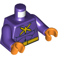 Torso Muscles Outline with Yellow Killer Moth Logo and Belt Print, Dark Purple Arms, Orange Hands Dunkellila