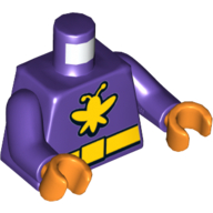 Torso Bodysuit, Yellow Moth and Belt with Buckle print, Dark Purple Arms, Orange Hands Dunkellila