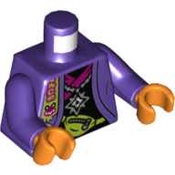 Torso Jacket, Open over Black Undershirt with Magenta Trim, Lime Fanny Pack (Bum Bag), Necklace with Shuriken Print, Dark Purple Arms, Orange Hands Dark Purple