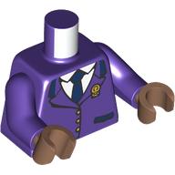 Torso, Uniform Jacket, Gold Button, Medal, White Shirt, Dark Blue Tie print, Dark Purple Arms, Medium Brown Hands Dark Purple