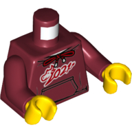 Torso Hoodie, Red Bull, '2021', Tied Laces, Pockets Print, Dark Red Arms, Yellow Hands Dark Red
