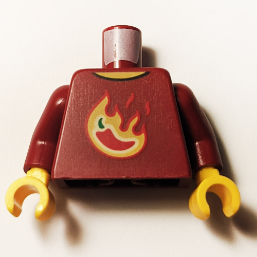 Torso, Flaming Red Pepper/Chili print, Dark Red Arms, Yellow Hands Dunkelrot