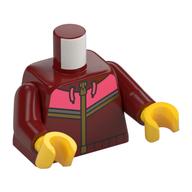 Torso, Hoody, Coral Laces, Coral/Dark Bluish Grey, Bright Light Orange Stripes print, Dark Red Arms, Yellow Hands Dark Red