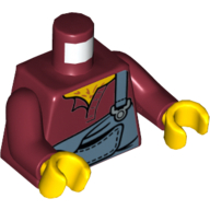 Torso Torn Sand Blue Overalls over Open Shirt Print (Hank Haystack), Dark Red Arms, Yellow Hands Dunkelrot
