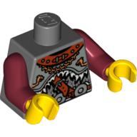 Torso Armour with Leather Collar and 3 Waist Rondels Print, Dark Red Arms, Yellow Hands Dark Bluish Gray