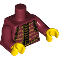 Torso Tunic, Floral Motif, Gold Buttons and Trim Print, Dark Red Arms, Yellow Hands (William Shakespeare) Dunkelrot