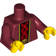 Torso Robe with Gold Trim over Red Shirt with Black Skulls and Belt with Gold Skull Buckle Print, Dark Red Arms, Yellow Hands Dunkelrot