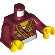 Torso Robe with Ornate Gold Trim, Crabs and White Apron Print, Dark Red Arms, Yellow Hands Dark Red
