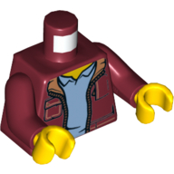 Torso Jacket with Zipper and Pocket, Medium Blue Shirt Print, Dark Red Arms, Yellow Hands Dunkelrot