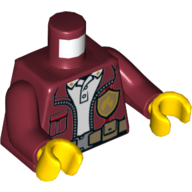 Torso Jacket, Zipper, Pocket, Fire Marshall Badge, Dark Tan Utility Belt Print, Dark Red Arms, Yellow Hands Dunkelrot