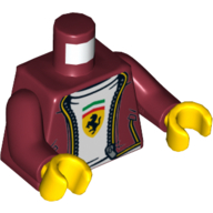Torso Jacket, Open Over White Shirt with Ferrari Logo Print, Dark Red Arms, Yellow Hands Dunkelrot