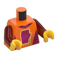 Torso, Dark Pink Sides, Collar, Fist with Bright Light Yellow Speed Lines print, Dark Red Arms, Yellow Hands Orange