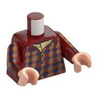 Torso Shirt, Dark Blue, Orange, and Olive Green Plaid, Tan Undershirt print, Dark Red Arms, Light Nougat Hands Dark Red