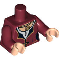Torso Dress with Gold and Black Trim, White Collar, Gold Medallion Print, Dark Red Arms, Light Nougat Hands Dunkelrot
