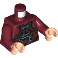 Torso Jacket with Silver Clasps and Large Belt Buckle Print, Dark Red Arms, Light Nougat Hands Reddish Brown