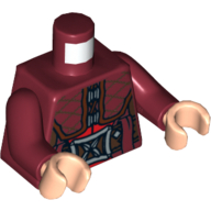 Torso Coat with Plaid Collar and Large Silver Buckle Print, Dark Red Arms, Light Nougat Hands Dunkelrot