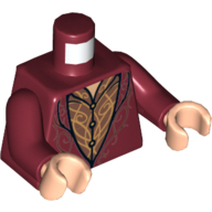 Torso Elven Coat with Gold Scrollwork Print, Dark Red Arms, Light Nougat Hands Dark Red