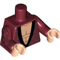 Torso Robe with Black Brocade Design, with Black Collar over Light Nougat Bare Chest Print, Dark Red Arms with Black Brocade Print, Light Nougat Hands Dark Red