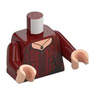 Torso Jacket Open over Bodysuit, Light Nougat Neck with Necklace Print, Dark Red Arms, Light Nougat Hands Dark Red