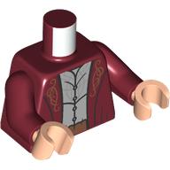 Torso, Jacket, Gold Decorations, Light Bluish Grey Shirt, Nougat Belt print, Dark Red Arms, Light Nougat Hands Dark Red