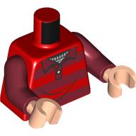 Torso, Dark Red/Red Stripes Shirt, Collar, Light Bluish Grey Shirt print, Dark Red Arms, Light Nougat Hands Rot