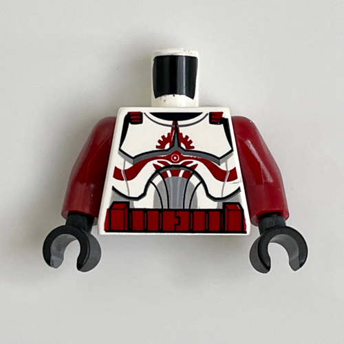 Torso Armor Clone Trooper with Dark Red Markings and Belt, Solid Light Bluish Grey Circle Print, Dark Red Arms, Black Hands White