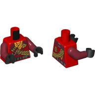 Torso, Ninja Robes, Dark Red Trim, Nougat Ropes, Silver Clips, Belt , Bright Light Orange Sash print, Dark Red Arms, Black Hands Red