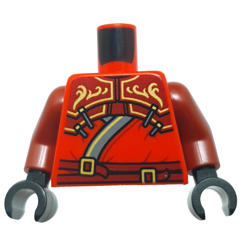 Torso, Robe, Sand Blue/Gold Trim, Dark Red Armor, Straps, Gold Decorations print, Dark Red Arms, Black Hands Red